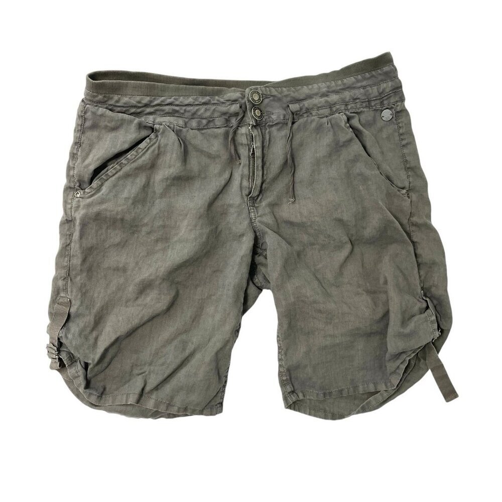 DEPT 100% Linen Lagenlook Side-Tie Bermuda Shorts Breathable Gray size Large